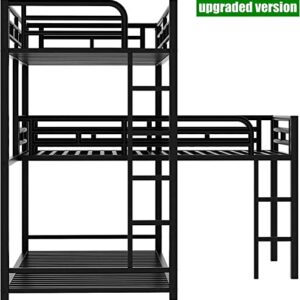 SNIFIT Latest Upgraded & Stronger Steel Metal L Shape Triple Bunk Bed Twin Over Twin Over Twin, Thicken Reinforced Twin Triple Bunk Bed Frame L Shaped for 3 with Safer Ladder, Black (Easier Assembly)