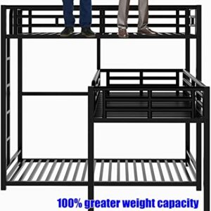 SNIFIT Latest Upgraded & Stronger Steel Metal L Shape Triple Bunk Bed Twin Over Twin Over Twin, Thicken Reinforced Twin Triple Bunk Bed Frame L Shaped for 3 with Safer Ladder, Black (Easier Assembly)