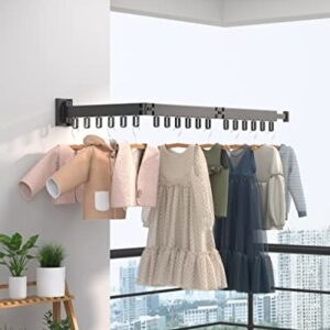 Wall Mounted Clothes Drying Rack, Laundry Drying Rack Foldable, Retractable Drying Rack Clothing, Laundry Hanger Dryer Rack, Collapsible Hanging Rack, Clothing Rack, Space-Saving Clothes Rack, Black