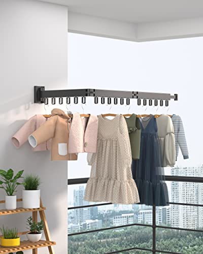 Wall Mounted Clothes Drying Rack, Laundry Drying Rack Foldable, Retractable Drying Rack Clothing, Laundry Hanger Dryer Rack, Collapsible Hanging Rack, Clothing Rack, Space-Saving Clothes Rack, Black