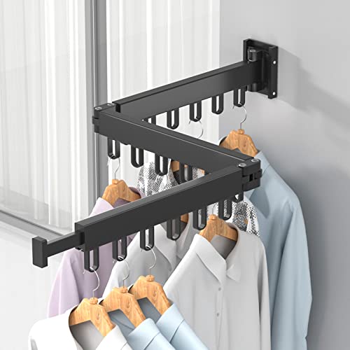 Wall Mounted Clothes Drying Rack, Laundry Drying Rack Foldable, Retractable Drying Rack Clothing, Laundry Hanger Dryer Rack, Collapsible Hanging Rack, Clothing Rack, Space-Saving Clothes Rack, Black