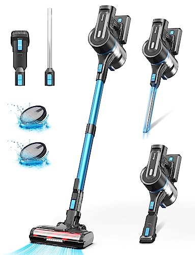 DEVOAC Cordless Vacuum Cleaner, 28Kpa Powerful Stick Vacuum Cleaner with 350W Brushless Motor, 45 Min Max Runtime, 6 in 1 Lightweight Vacuum Cleaner for Carpet Hardwood Floor Pet Hair, Blue