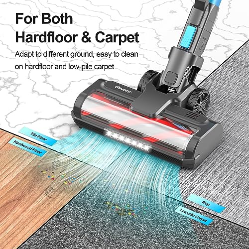 DEVOAC Cordless Vacuum Cleaner, 28Kpa Powerful Stick Vacuum Cleaner with 350W Brushless Motor, 45 Min Max Runtime, 6 in 1 Lightweight Vacuum Cleaner for Carpet Hardwood Floor Pet Hair, Blue