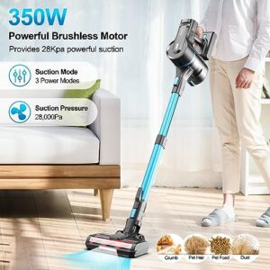 DEVOAC Cordless Vacuum Cleaner, 28Kpa Powerful Stick Vacuum Cleaner with 350W Brushless Motor, 45 Min Max Runtime, 6 in 1 Lightweight Vacuum Cleaner for Carpet Hardwood Floor Pet Hair, Blue