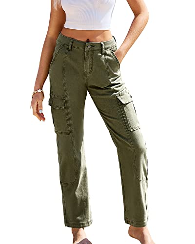 GRAPENT Women Pants Trendy Pants Womens Summer Clothes True Classic Chino Pants Women Trousers Camo Cargo Pants Color Army Green Size 6