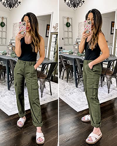 GRAPENT Women Pants Trendy Pants Womens Summer Clothes True Classic Chino Pants Women Trousers Camo Cargo Pants Color Army Green Size 6