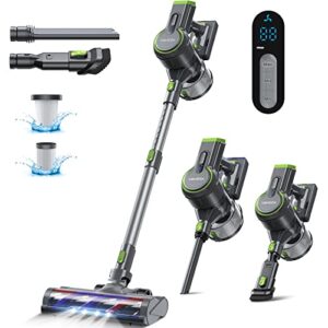 voweek cordless vacuum cleaner, 6 in 1 lightweight stick vacuum cleaner with 3 power modes, led display, up to 45min runtime, vacuum cleaner for hardwood floor pet hair home car-olive green