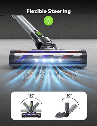 Voweek Cordless Vacuum Cleaner, 6 in 1 Lightweight Stick Vacuum Cleaner with 3 Power Modes, LED Display, Up to 45min Runtime, Vacuum Cleaner for Hardwood Floor Pet Hair Home Car-Olive Green