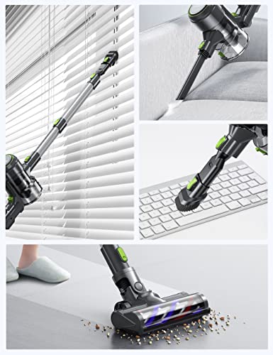Voweek Cordless Vacuum Cleaner, 6 in 1 Lightweight Stick Vacuum Cleaner with 3 Power Modes, LED Display, Up to 45min Runtime, Vacuum Cleaner for Hardwood Floor Pet Hair Home Car-Olive Green