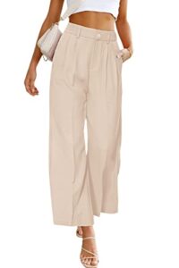 prettygarden women's casual summer work pants high waisted palazzo pant flowy wide leg trousers with pockets (apricot,medium)