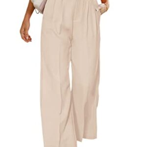 PRETTYGARDEN Women's Casual Summer Work Pants High Waisted Palazzo Pant Flowy Wide Leg Trousers with Pockets (Apricot,Medium)