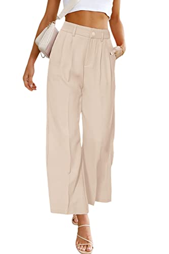 PRETTYGARDEN Women's Casual Summer Work Pants High Waisted Palazzo Pant Flowy Wide Leg Trousers with Pockets (Apricot,Medium)