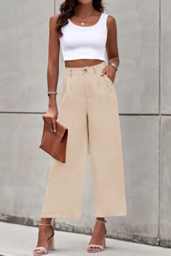 PRETTYGARDEN Women's Casual Summer Work Pants High Waisted Palazzo Pant Flowy Wide Leg Trousers with Pockets (Apricot,Medium)