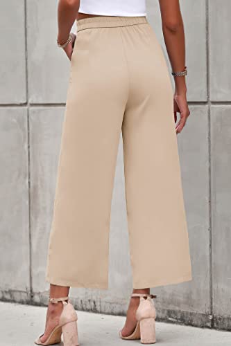 PRETTYGARDEN Women's Casual Summer Work Pants High Waisted Palazzo Pant Flowy Wide Leg Trousers with Pockets (Apricot,Medium)