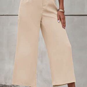 PRETTYGARDEN Women's Casual Summer Work Pants High Waisted Palazzo Pant Flowy Wide Leg Trousers with Pockets (Apricot,Medium)