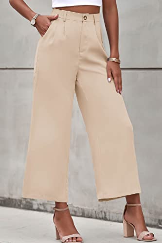 PRETTYGARDEN Women's Casual Summer Work Pants High Waisted Palazzo Pant Flowy Wide Leg Trousers with Pockets (Apricot,Medium)