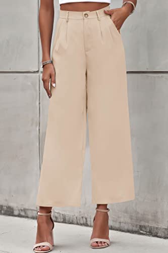 PRETTYGARDEN Women's Casual Summer Work Pants High Waisted Palazzo Pant Flowy Wide Leg Trousers with Pockets (Apricot,Medium)