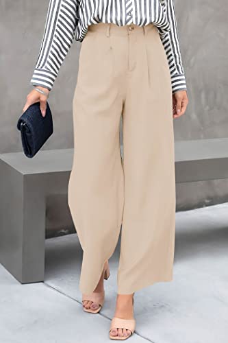 PRETTYGARDEN Women's Casual Summer Work Pants High Waisted Palazzo Pant Flowy Wide Leg Trousers with Pockets (Apricot,Medium)