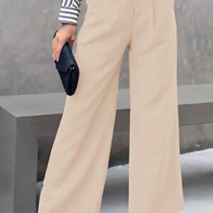 PRETTYGARDEN Women's Casual Summer Work Pants High Waisted Palazzo Pant Flowy Wide Leg Trousers with Pockets (Apricot,Medium)