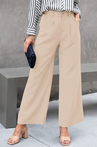 PRETTYGARDEN Women's Casual Summer Work Pants High Waisted Palazzo Pant Flowy Wide Leg Trousers with Pockets (Apricot,Medium)