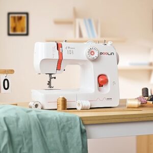 POOLIN Simple Sewing Machine - 26 Stitch Applications, Adjustable Stitch Length, With Complete Accessory Kits & Foot Pedal, 5 Included Presser Feet, Suitable for Adults