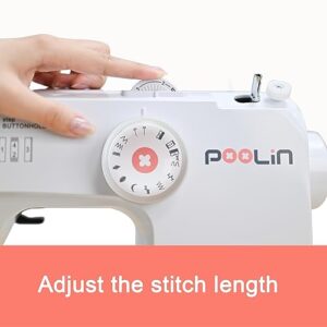 POOLIN Simple Sewing Machine - 26 Stitch Applications, Adjustable Stitch Length, With Complete Accessory Kits & Foot Pedal, 5 Included Presser Feet, Suitable for Adults