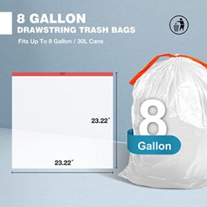 Trash Bags Drawstring, 8 Gallon Fragrance Free Medium Kitchen Garbage Bags, 55 Count