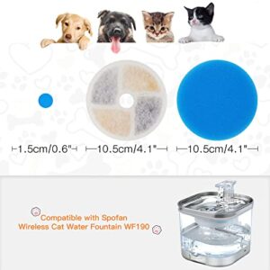 Spofan 4 Set Replacement Filters for WF190 Wireless Cat Water Fountain, Include 4 Pack Pre-Filter Cotton + 4 Pack Activated Carbon Filter + 4 Pack Small Filter Cotton (Not for WF200)