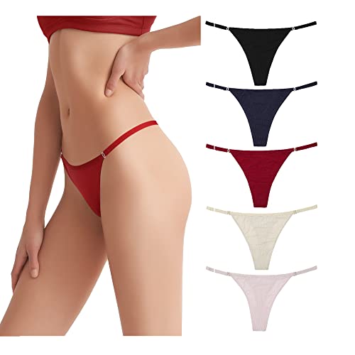 LEVAO 5 Pack Women's G-String Thongs Cotton Panties Stretch T-back Tangas Low Rise Hipster Underwear Sexy S-XL