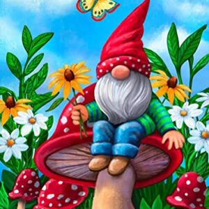 Gnome Stamped Cross Stitch Kits - Spring Flower Mushroom Counted Cross Stitch Kits for Beginners Adults Needlepoint Cross-Stitch Patterns Dimensions Needlecrafts Embroidery Kits Arts and Crafts