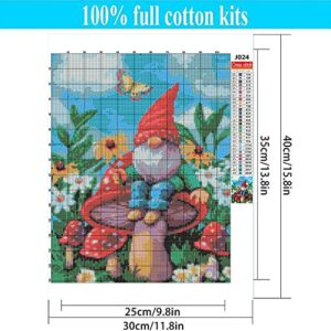 Gnome Stamped Cross Stitch Kits - Spring Flower Mushroom Counted Cross Stitch Kits for Beginners Adults Needlepoint Cross-Stitch Patterns Dimensions Needlecrafts Embroidery Kits Arts and Crafts