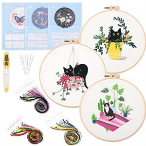 yeerovan 3 sets embroidery kit for beginners with stamped pattern/cross stitch kits for craft lover hand stitch,needlepoint kits for adults, color threads