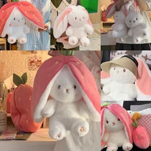 MIAODAM Bunny Stuffed Animal Reversible Cuddle Bunny Stuffed,Strawberry Bunny Transformed Rabbit Plush Zipper,Carrot That Turns Into Ears Bunnies Plushies Toy Cute Stuffy Doll Easter Girlfriend Gift