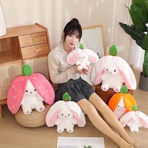 MIAODAM Bunny Stuffed Animal Reversible Cuddle Bunny Stuffed,Strawberry Bunny Transformed Rabbit Plush Zipper,Carrot That Turns Into Ears Bunnies Plushies Toy Cute Stuffy Doll Easter Girlfriend Gift