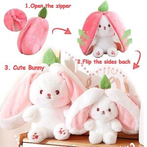 MIAODAM Bunny Stuffed Animal Reversible Cuddle Bunny Stuffed,Strawberry Bunny Transformed Rabbit Plush Zipper,Carrot That Turns Into Ears Bunnies Plushies Toy Cute Stuffy Doll Easter Girlfriend Gift