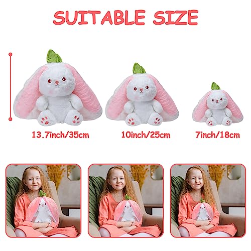 MIAODAM Bunny Stuffed Animal Reversible Cuddle Bunny Stuffed,Strawberry Bunny Transformed Rabbit Plush Zipper,Carrot That Turns Into Ears Bunnies Plushies Toy Cute Stuffy Doll Easter Girlfriend Gift