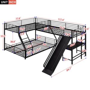 n/a L-Shaped Twin Over Full Bunk Bed with Twin Size Loft Bed,Built-in Desk and Slide,Black