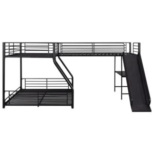 n/a L-Shaped Twin Over Full Bunk Bed with Twin Size Loft Bed,Built-in Desk and Slide,Black