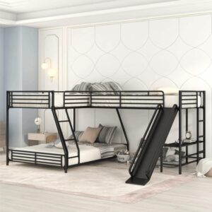 n/a L-Shaped Twin Over Full Bunk Bed with Twin Size Loft Bed,Built-in Desk and Slide,Black