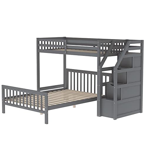 n/a Twin-Over-Twin L-Shaped Bunk Bed, Twin Loft Bed, Ladder with 3 Storage Grids, Easy to Assemble,for Bedroom