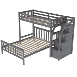 n/a Twin-Over-Twin L-Shaped Bunk Bed, Twin Loft Bed, Ladder with 3 Storage Grids, Easy to Assemble,for Bedroom