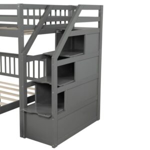 n/a Twin-Over-Twin L-Shaped Bunk Bed, Twin Loft Bed, Ladder with 3 Storage Grids, Easy to Assemble,for Bedroom