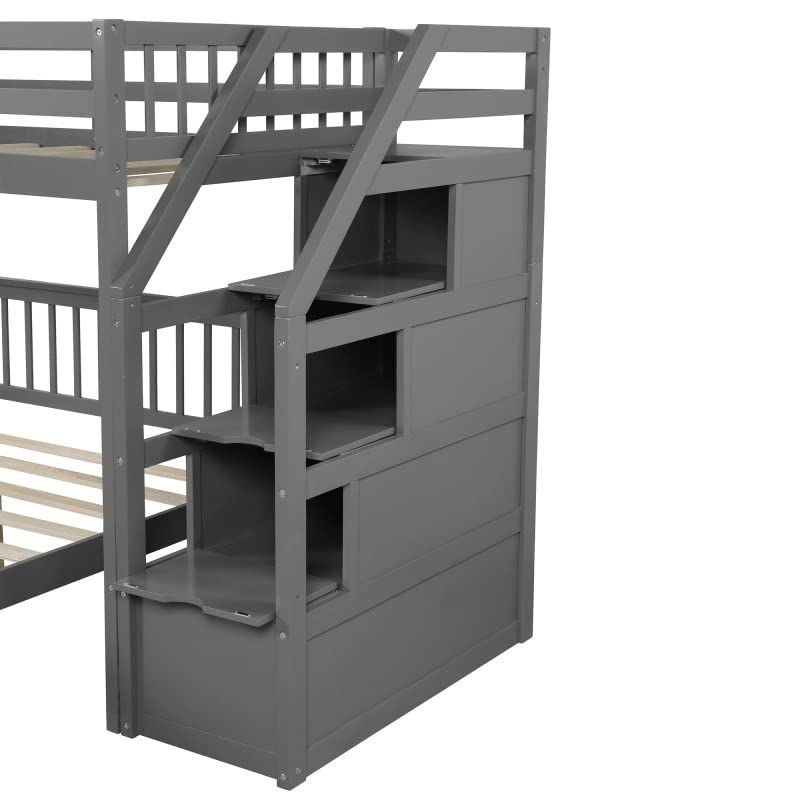 n/a Twin-Over-Twin L-Shaped Bunk Bed, Twin Loft Bed, Ladder with 3 Storage Grids, Easy to Assemble,for Bedroom