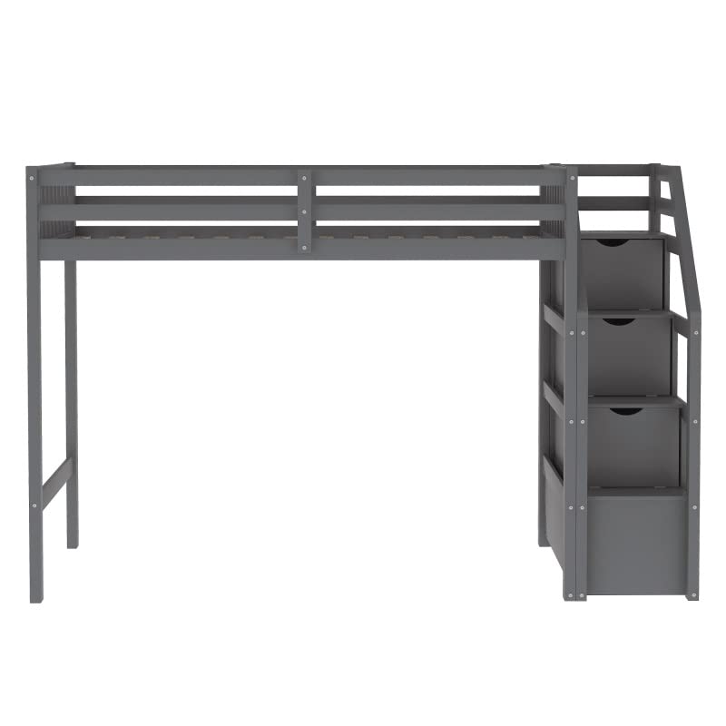 n/a Twin-Over-Twin L-Shaped Bunk Bed, Twin Loft Bed, Ladder with 3 Storage Grids, Easy to Assemble,for Bedroom