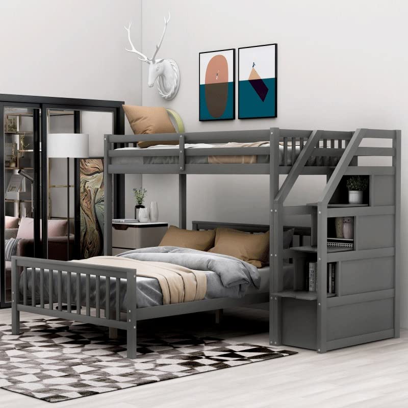 n/a Twin-Over-Twin L-Shaped Bunk Bed, Twin Loft Bed, Ladder with 3 Storage Grids, Easy to Assemble,for Bedroom