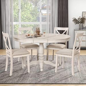 voohek kitchen dining set, 5-piece round wood table and chair, classic family furniture for dinette, compact space, antique white