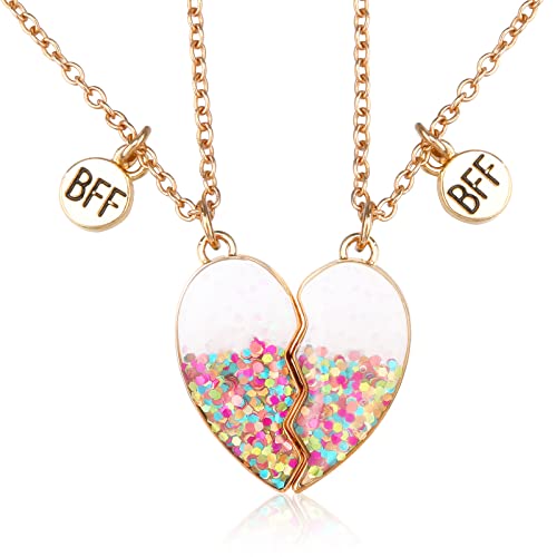 PAFUWEI Friendship Necklaces for 2 Girls,Pendant Bff Necklace Magnetic Matching Necklaces for Best Friend Half Heart Necklace Best Friend Necklaces for 2 Girls Sister