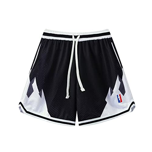 BOOMLEMON Men's Basketball Shorts Gym Training Workout Athletic Shorts Mesh Graphic Print Running Short Pants(608 Black S)