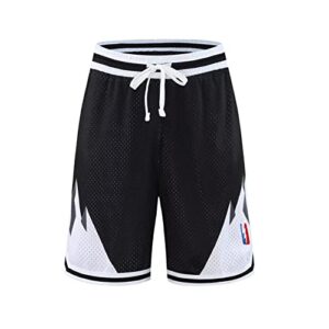 BOOMLEMON Men's Basketball Shorts Gym Training Workout Athletic Shorts Mesh Graphic Print Running Short Pants(608 Black S)