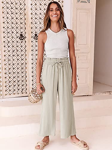 ANRABESS Women's Linen Pants Casual Loose High Waist Drawstring Wide Leg Capri Palazzo Lounge Pants Cropped Trousers Summer Boho Outfits 939maxing-S Beige